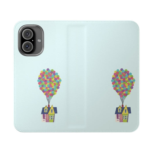 Colorful and whimsical phone case with a balloon house design, inspired by the Pixar movie Up.