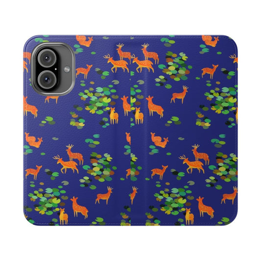 Closeup of a deer and lilypads on a botanical-themed phone case