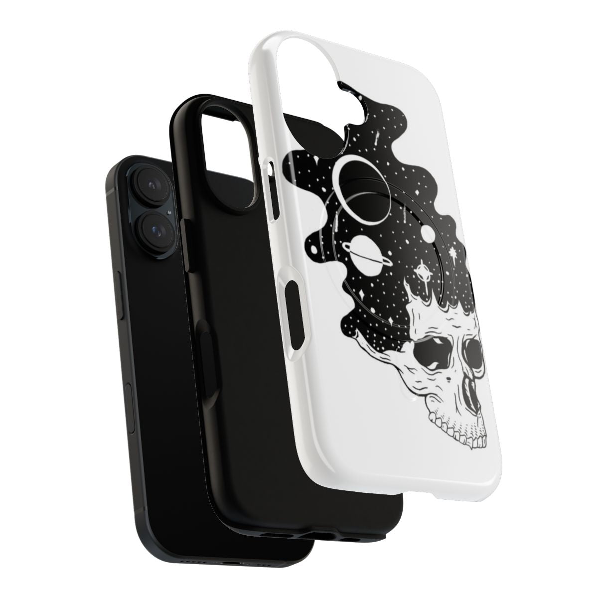 Space-inspired magnetic phone case with skull and skeleton design - Layers