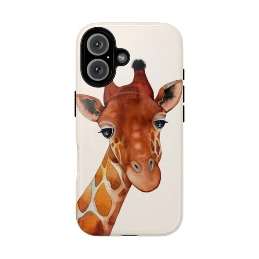 Watercolor giraffe design on a protective phone case