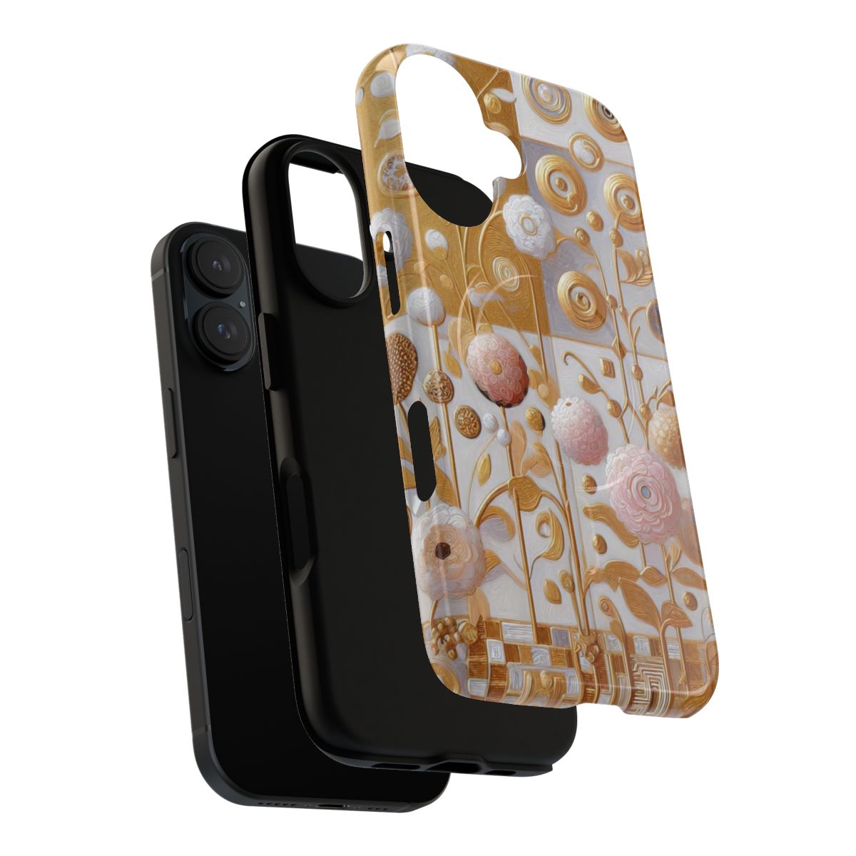 Artistic floral phone case featuring Gustav Klimt's iconic gold leaf design - Layers