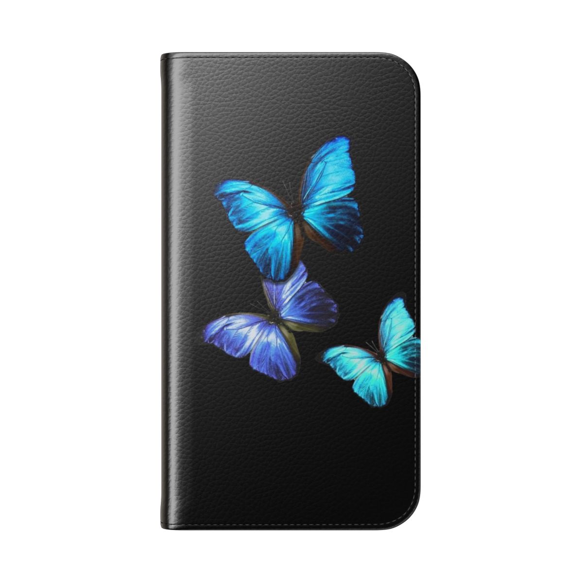 Blue butterfly pattern printed on a flip cover phone case - Folded Back