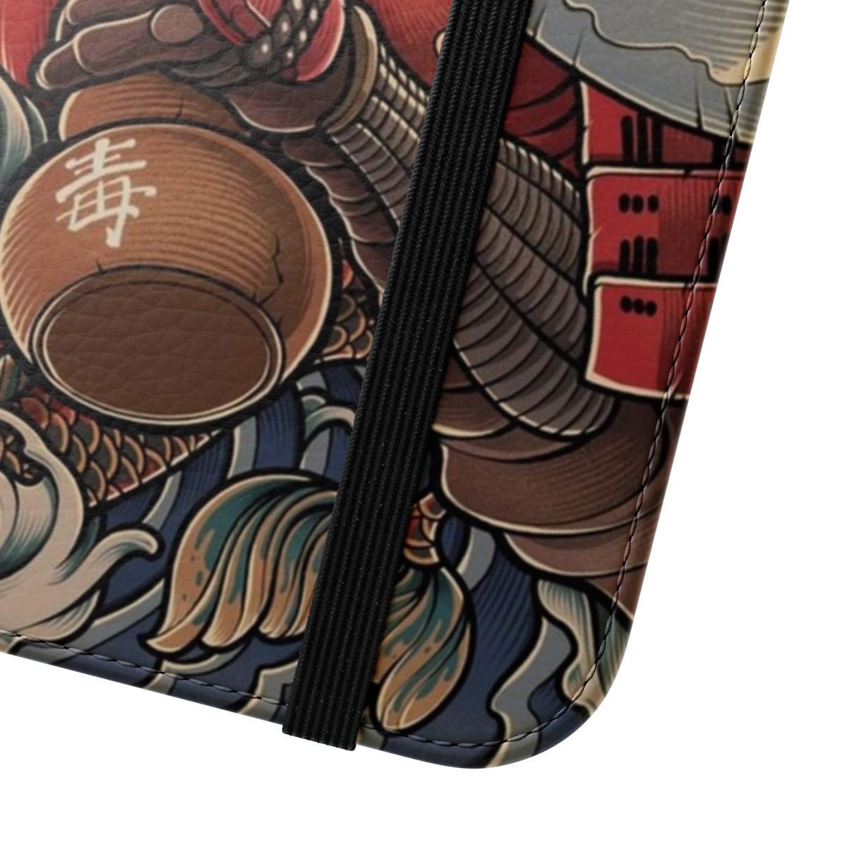 Artwork featuring a samurai oni demon on a phone case - Close Up