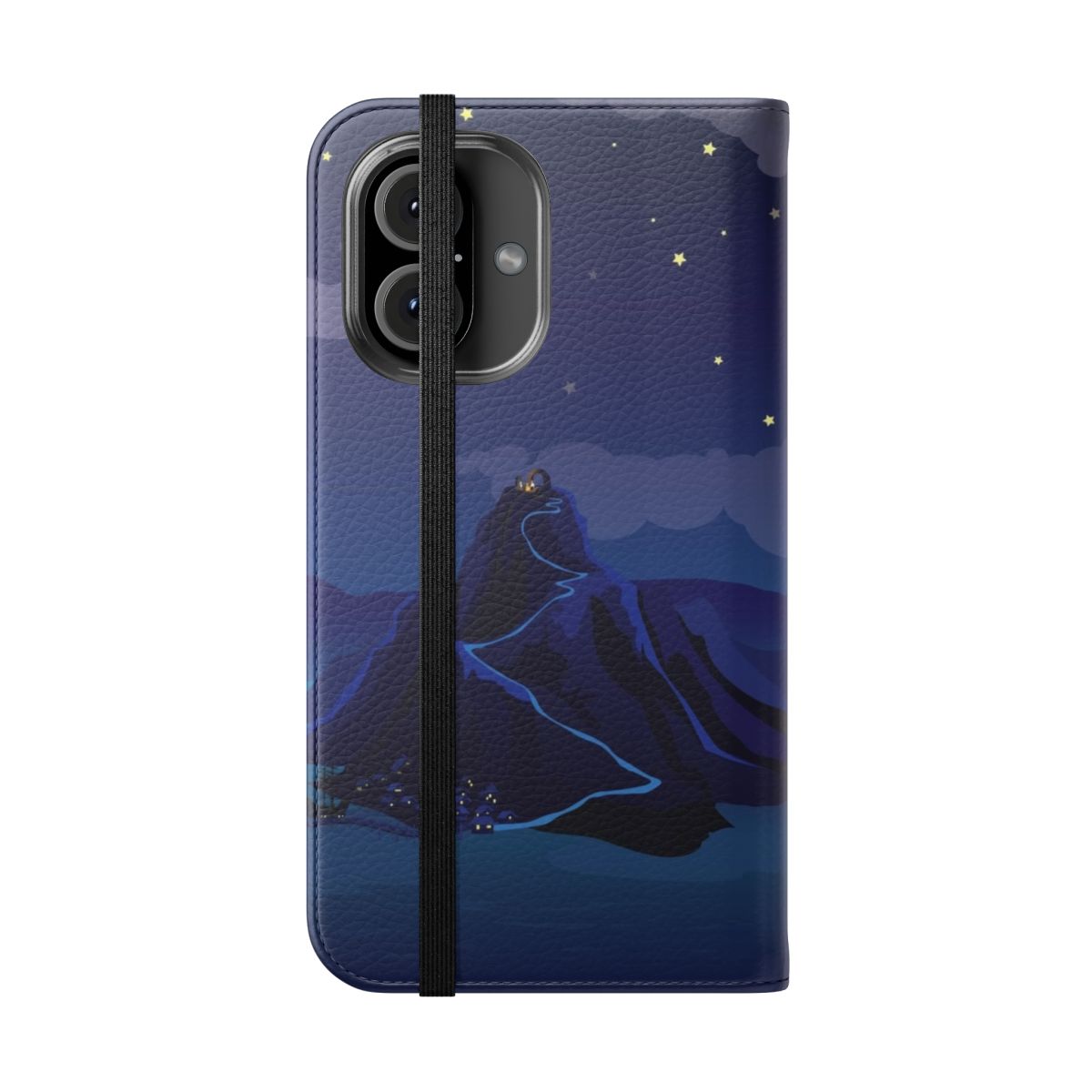 Flip cover phone case design inspired by the classic adventure game The Secret of Monkey Island, featuring the protagonist Guybrush Threepwood on the island of Melee. - Folded Front