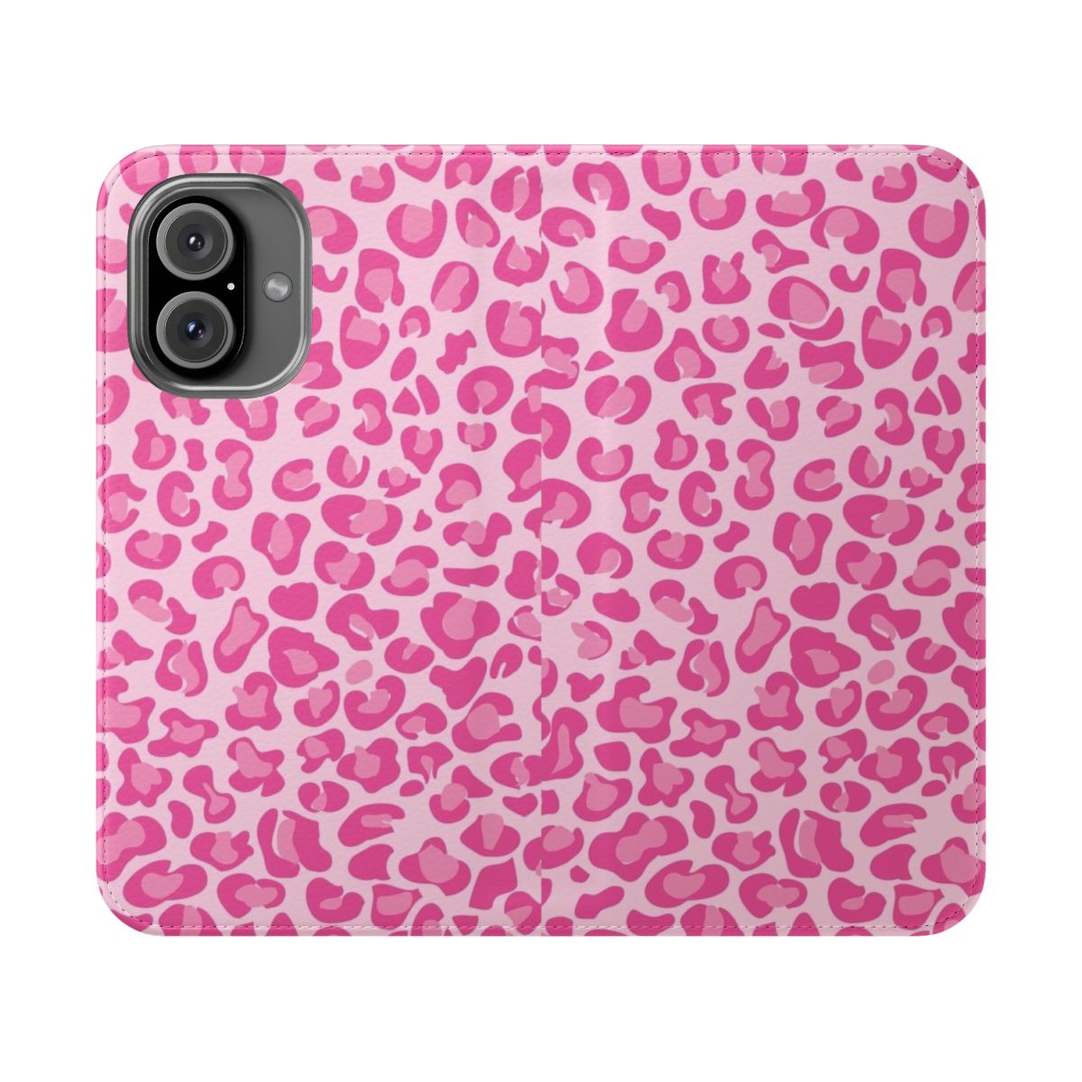 A fashionable pink leopard print flip cover phone case