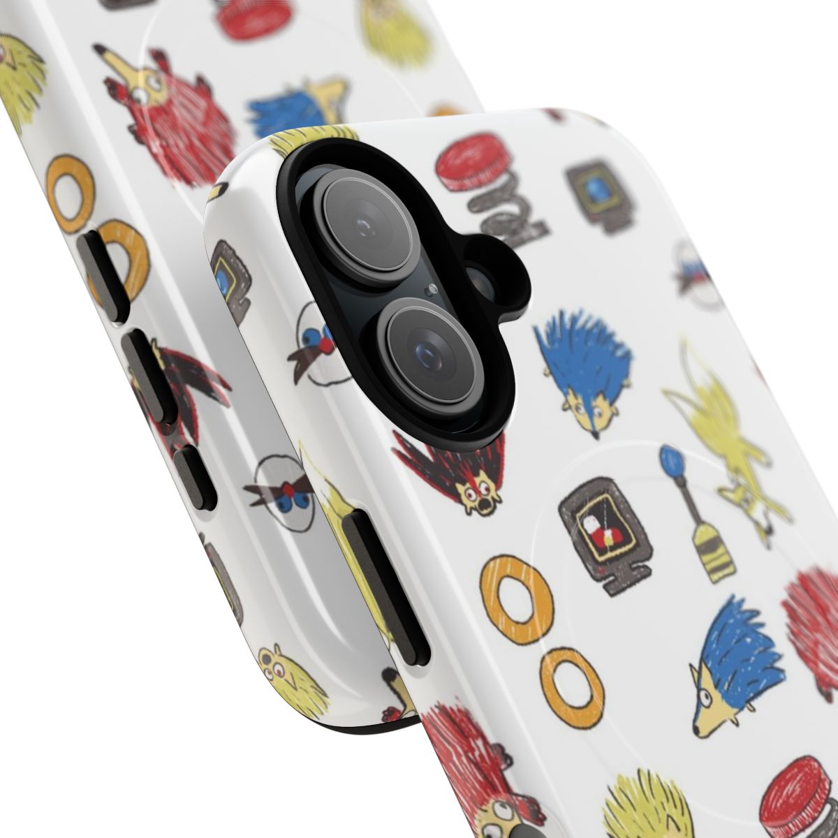 Retro gaming-inspired Sonic the Hedgehog phone case with a magnetic sticker sheet design - Detail