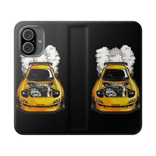 Burnout-themed Mazda RX7 inspired flip phone case