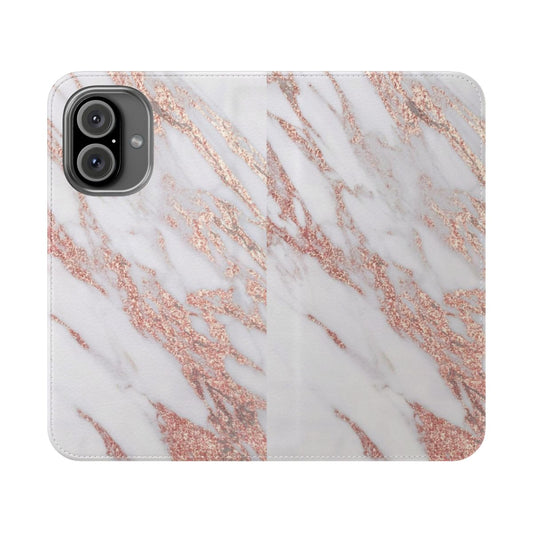 Rose gold marble glitter phone case with a natural, shiny design