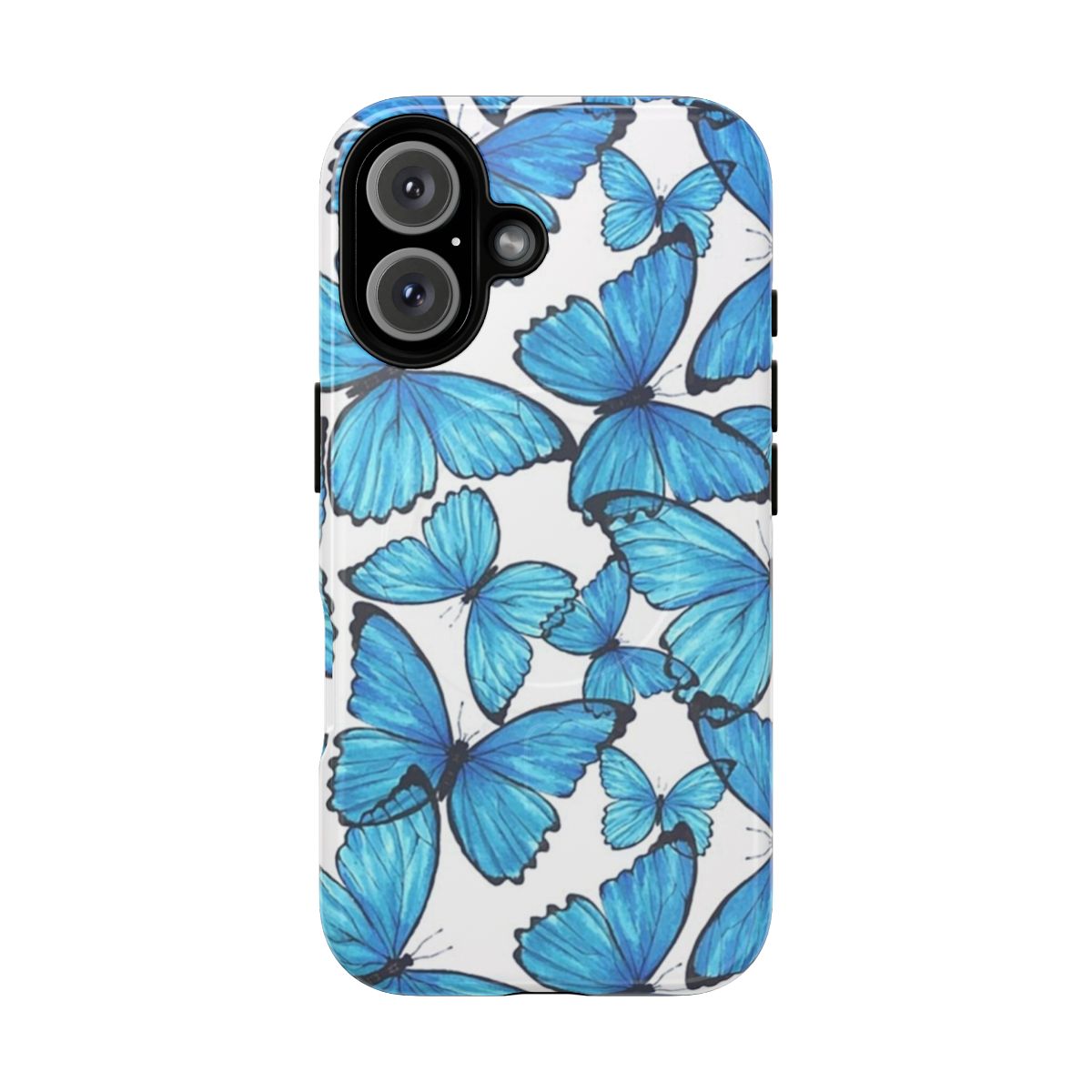 Blue butterfly pattern phone case with magnetic tough protection