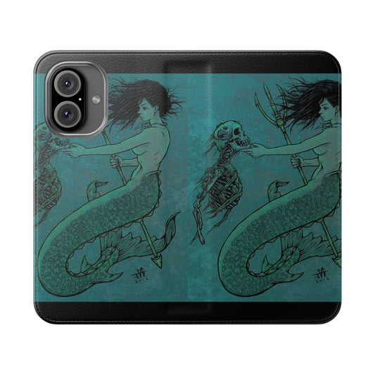 Mystical flip cover phone case featuring a mermaid, skull, and underwater fantasy design