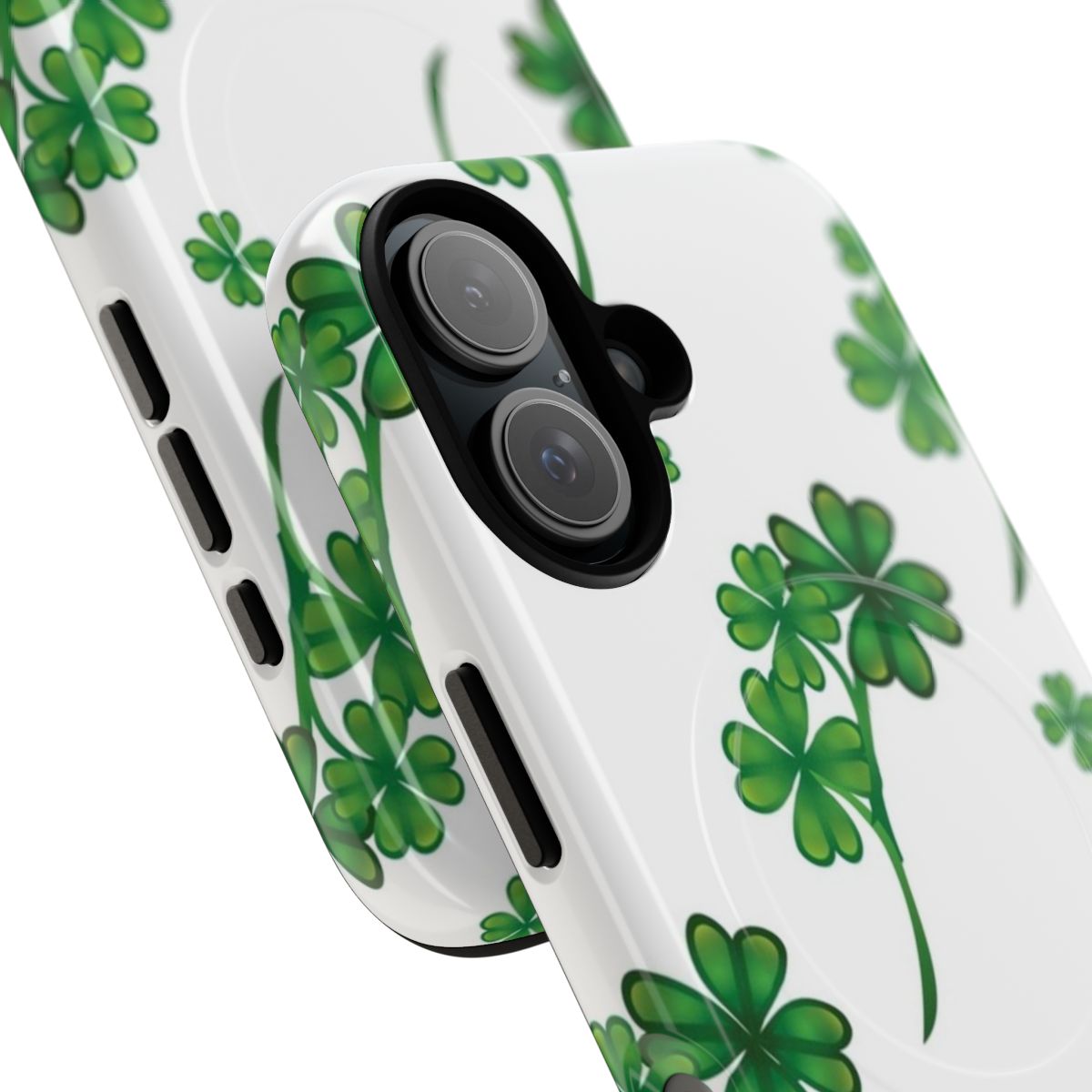 Magnetic tough phone case with a vibrant Irish shamrock pattern - Detail