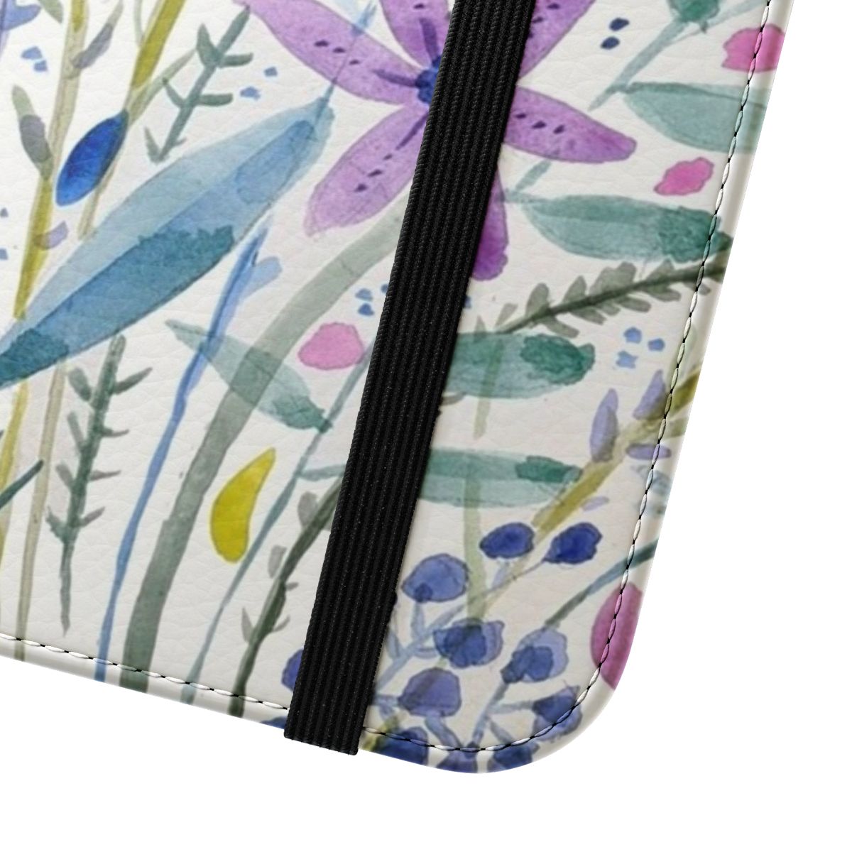 Vibrant watercolor-style floral and botanical pattern on a protective phone case - Close Up