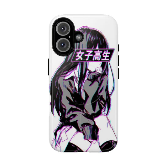 Magnetic tough phone case with a Japanese anime-inspired, grunge aesthetic design