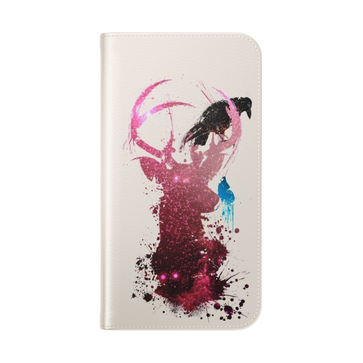 A stylish flip cover phone case featuring a spirits design, inspired by the popular video game Life is Strange. - Folded Back