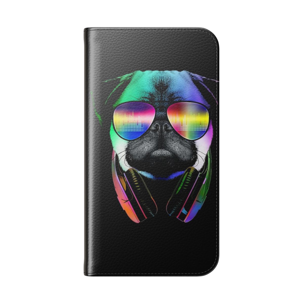 Colorful pug dog wearing headphones on a phone case - Folded Back