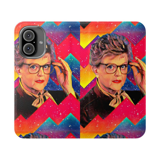 Retro phone case with an image of Angela Lansbury as the beloved character Jessica Fletcher from the classic TV series "Murder, She Wrote".