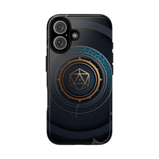 Polyhedral dice D20 design on a tough, magnetic phone case