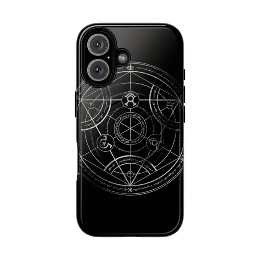 Weathered Homunculus circle design on a tough magnetic phone case