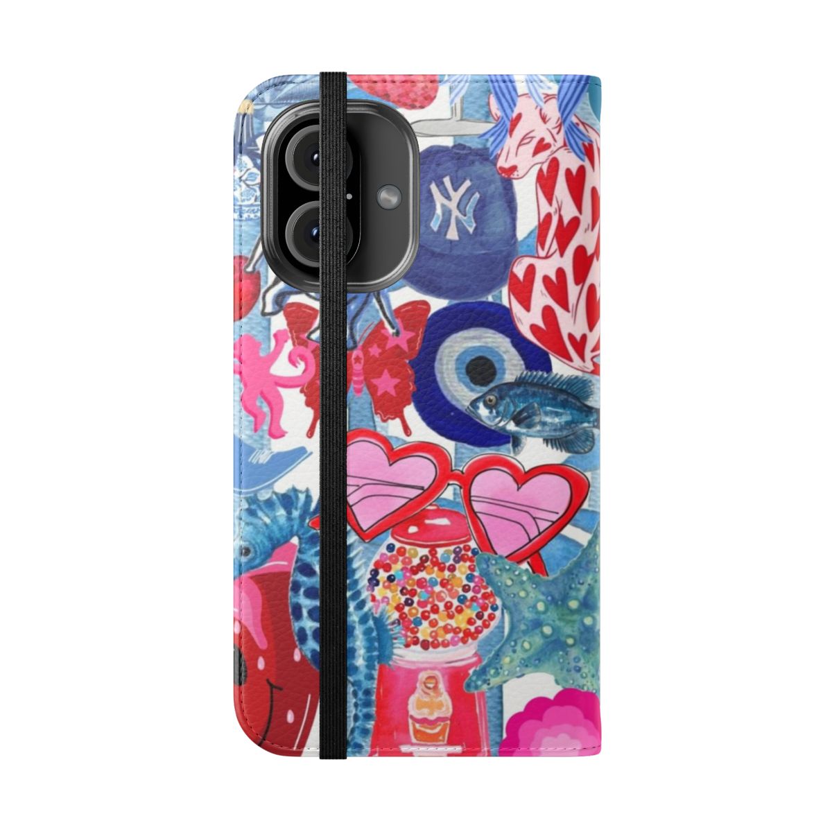 Colorful and vibrant preppy pink and blue collage phone case - Folded Front