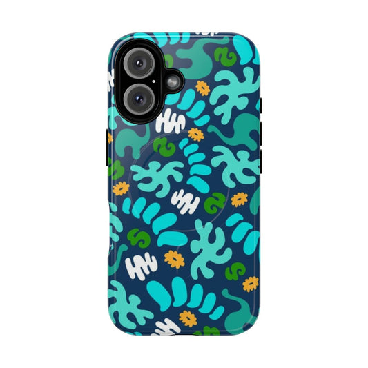 Colorful prehistoric pattern phone case with dinosaurs and abstract designs