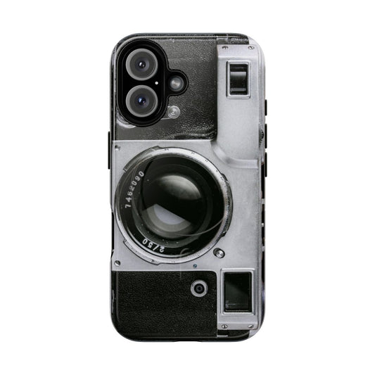 Vintage camera-themed magnetic tough phone case with classic design