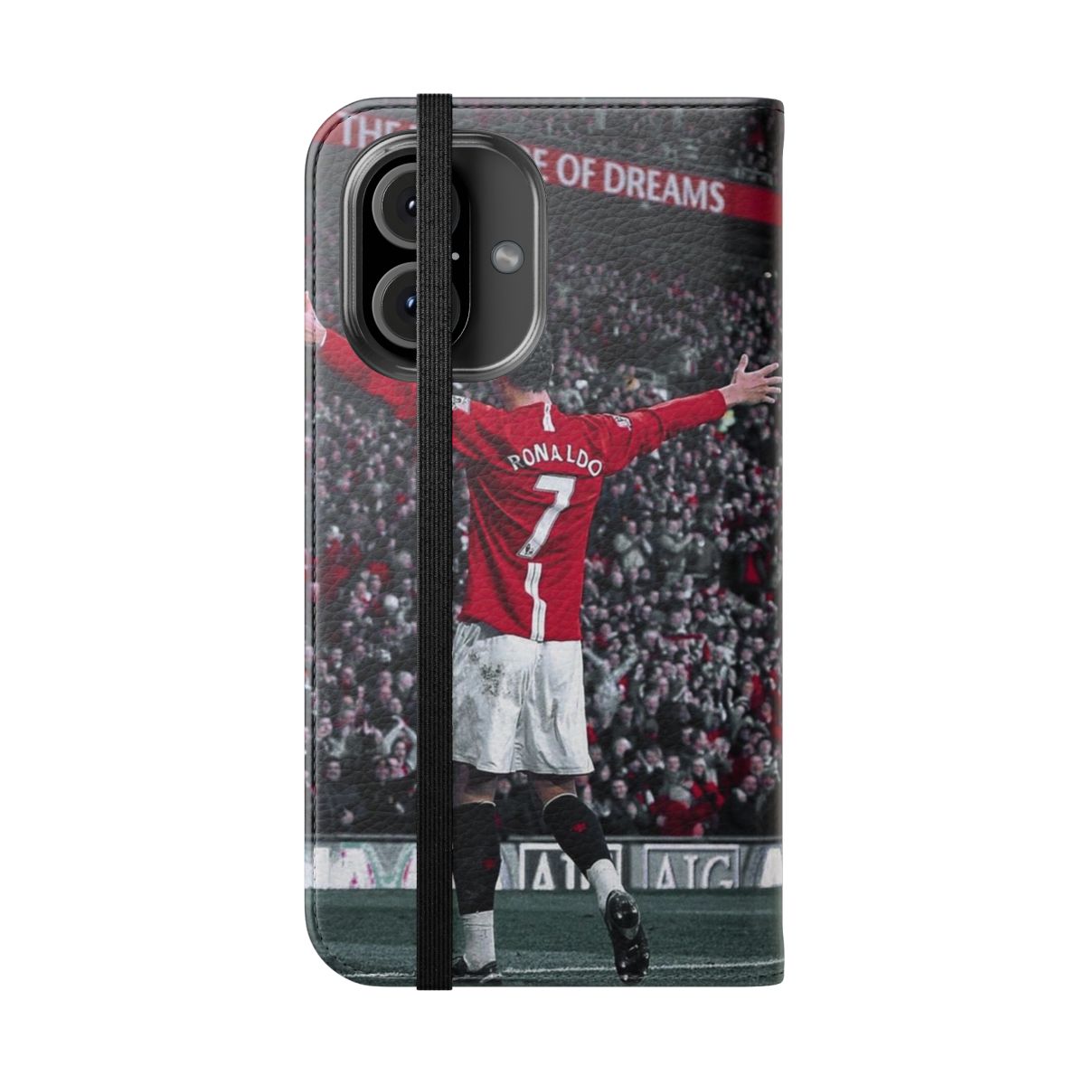 Football-inspired phone case featuring Cristiano Ronaldo imagery - Folded Front