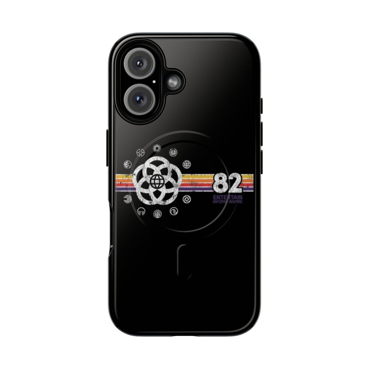 Retro-inspired EPCOT Center-themed magnetic phone case with distressed pavilion logos