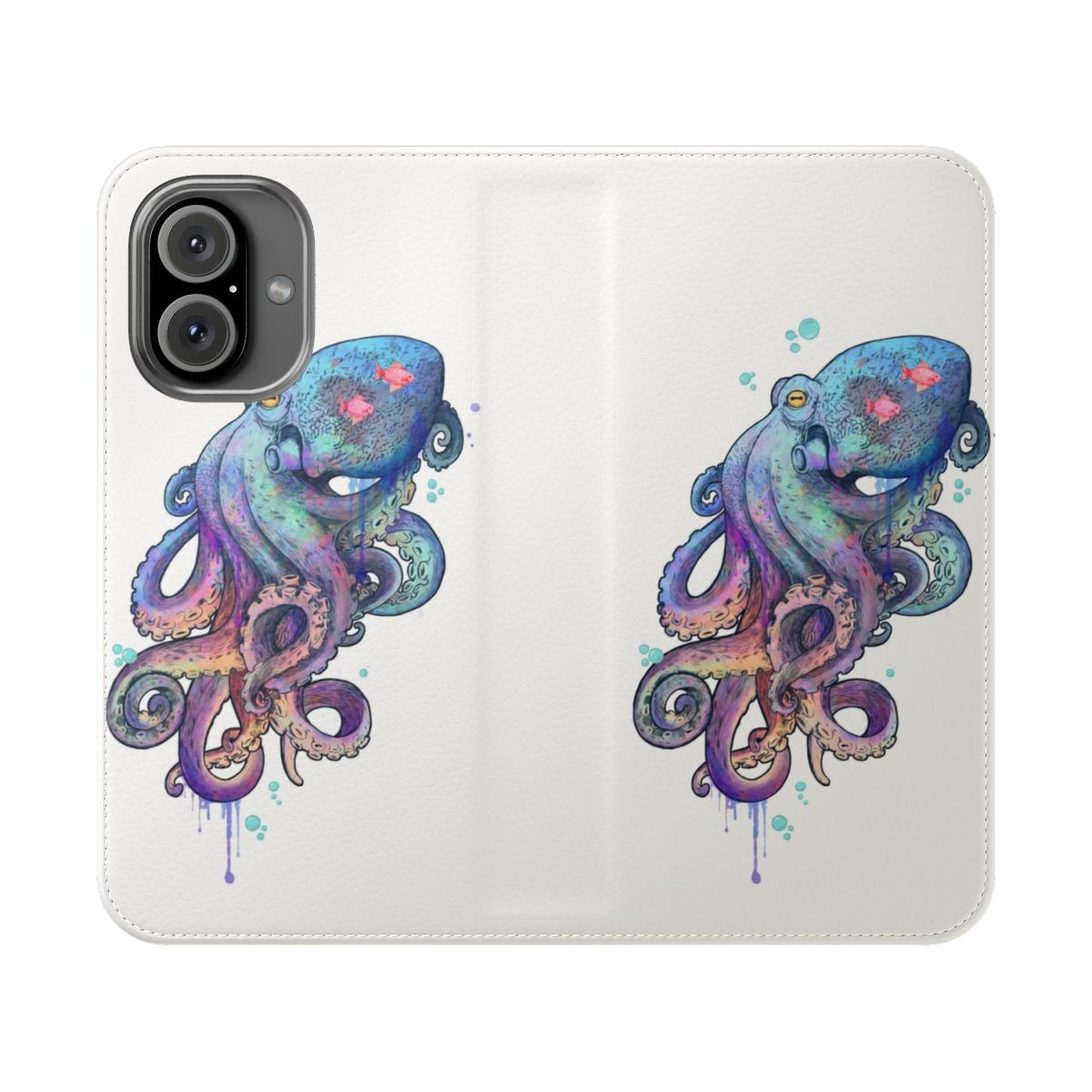 Vibrant watercolor octopus illustration on a protective phone case