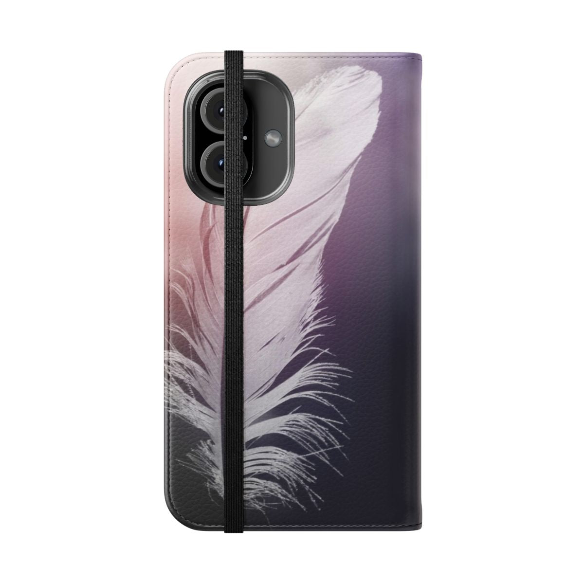 Pastel-colored feather design on a flip phone cover case - Folded Front