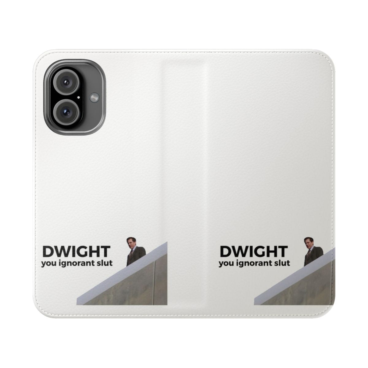 Flip cover phone case featuring a quote from the TV show "The Office" with characters Michael Scott and Dwight Schrute.