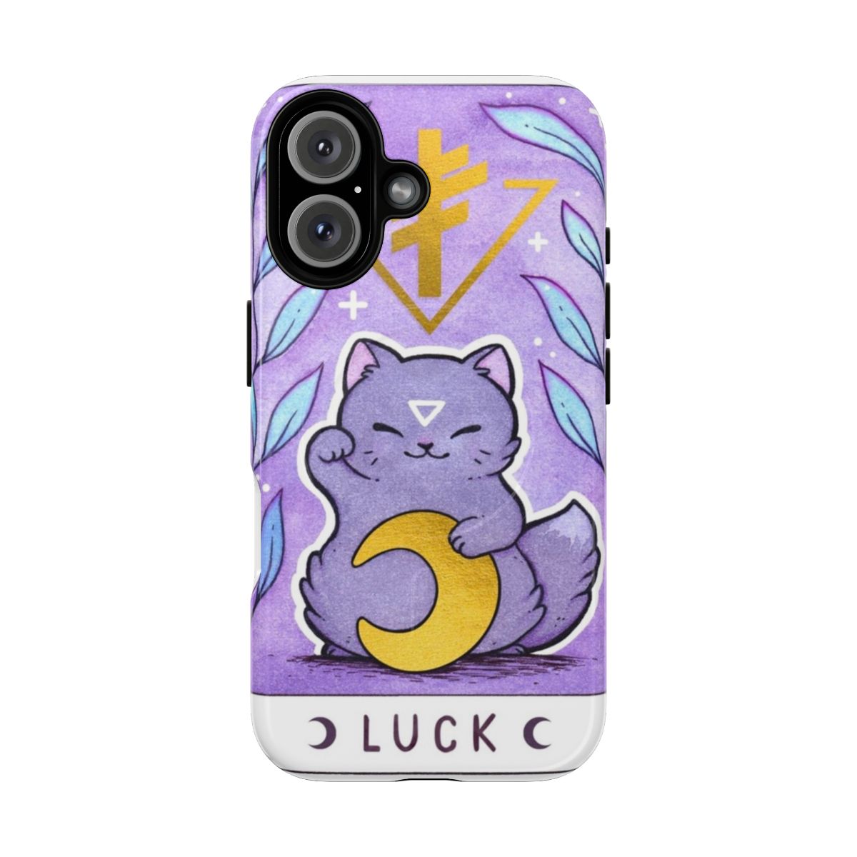 Magnetic tough phone case with a cute and lucky black cat design in a witchy, wiccan style