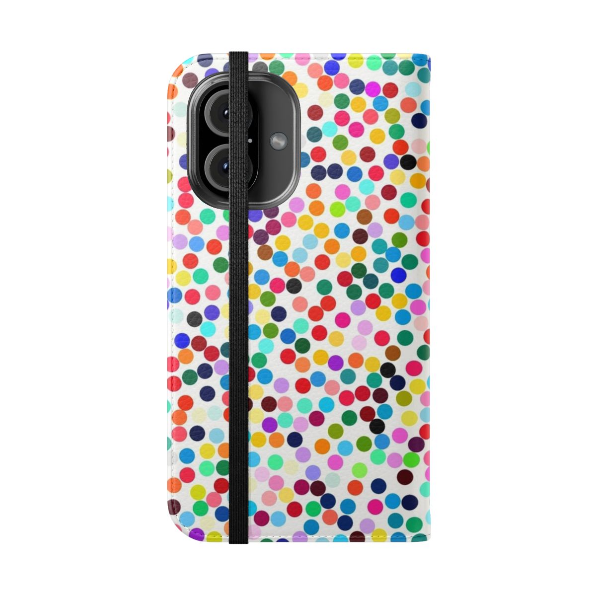 Vibrant polka dot phone case inspired by the artwork of Robert Hirst - Folded Front