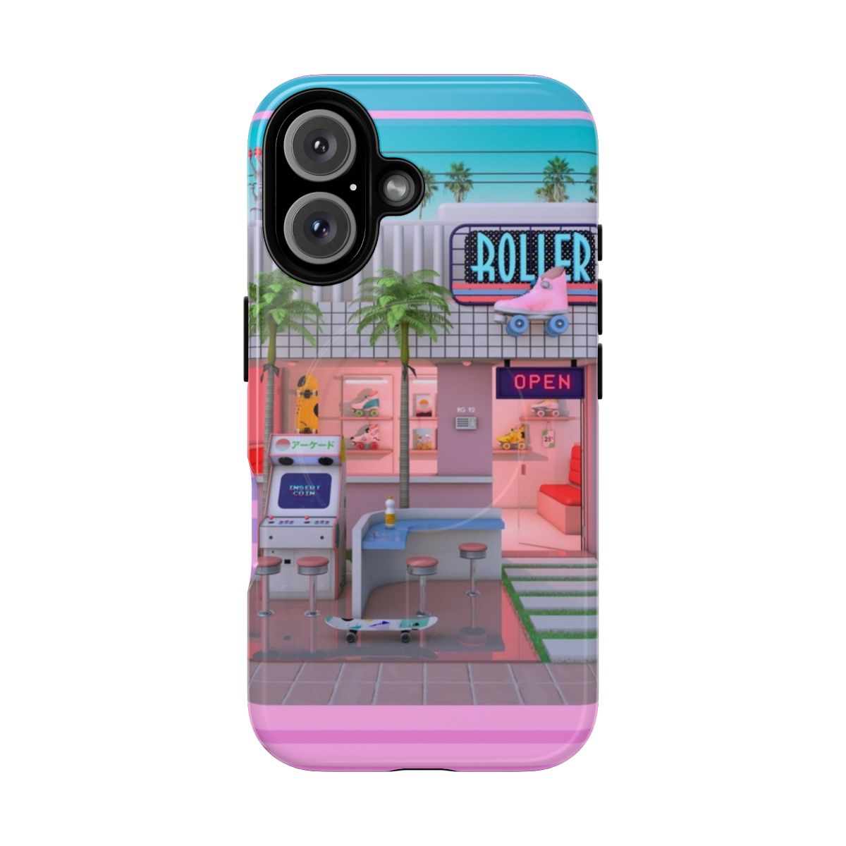 Retro magnetic phone case with synthwave, vaporwave, and 80s/90s design