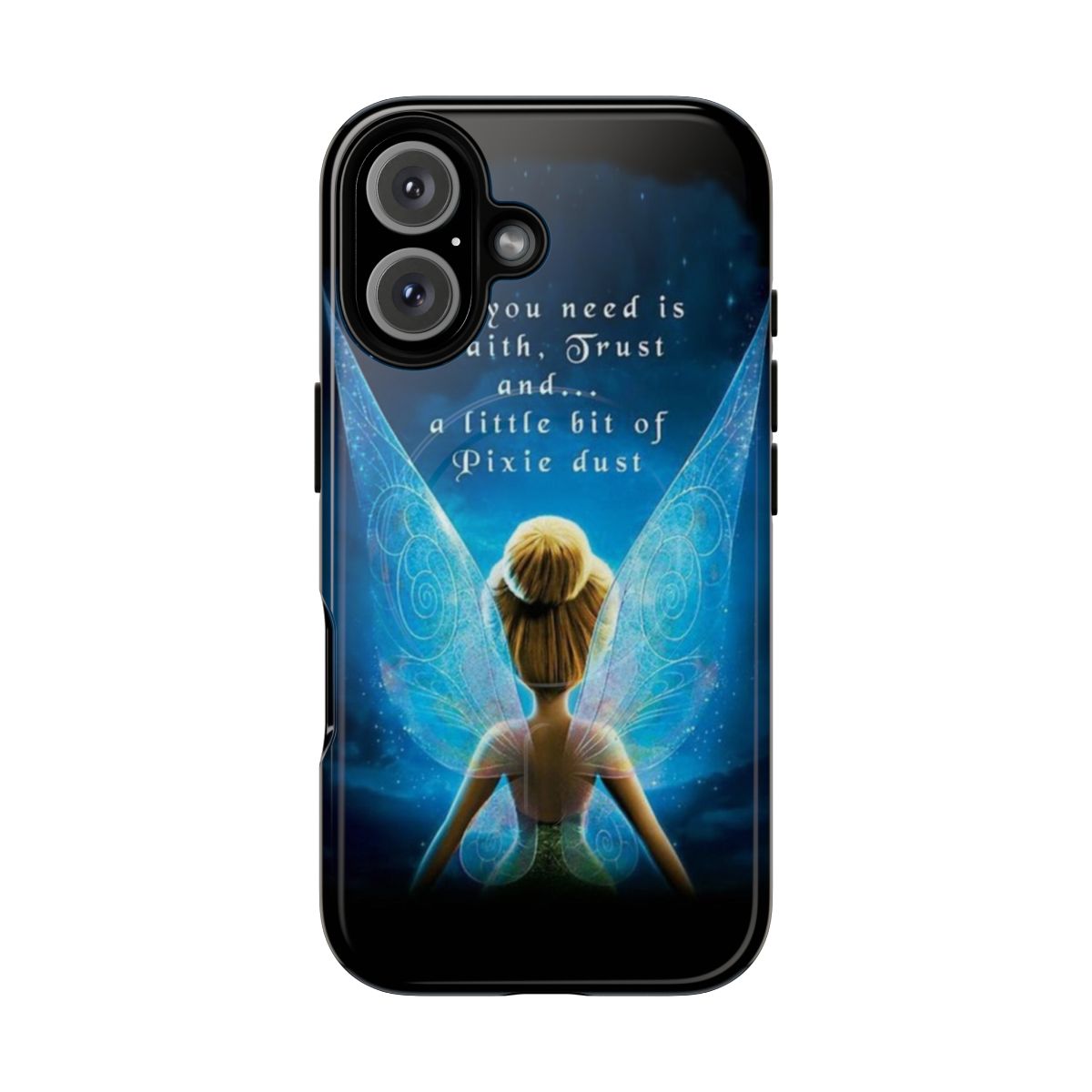 Tinkerbell-inspired magnetic tough phone case featuring a "faith" design