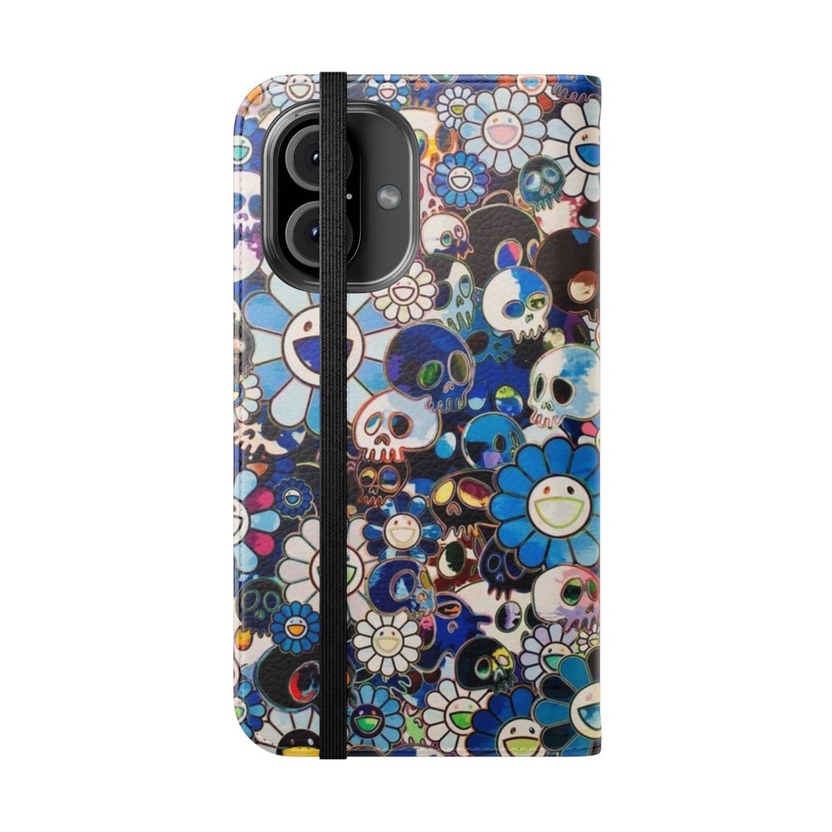 Colorful abstract floral pattern phone case inspired by Takashi Murakami's artwork - Folded Front