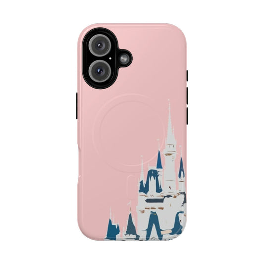 Millennial pink phone case with a stylized castle design