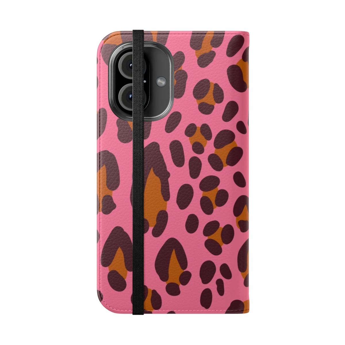 Safari-themed pink flip cover phone case for extra-large smartphones - Folded Front