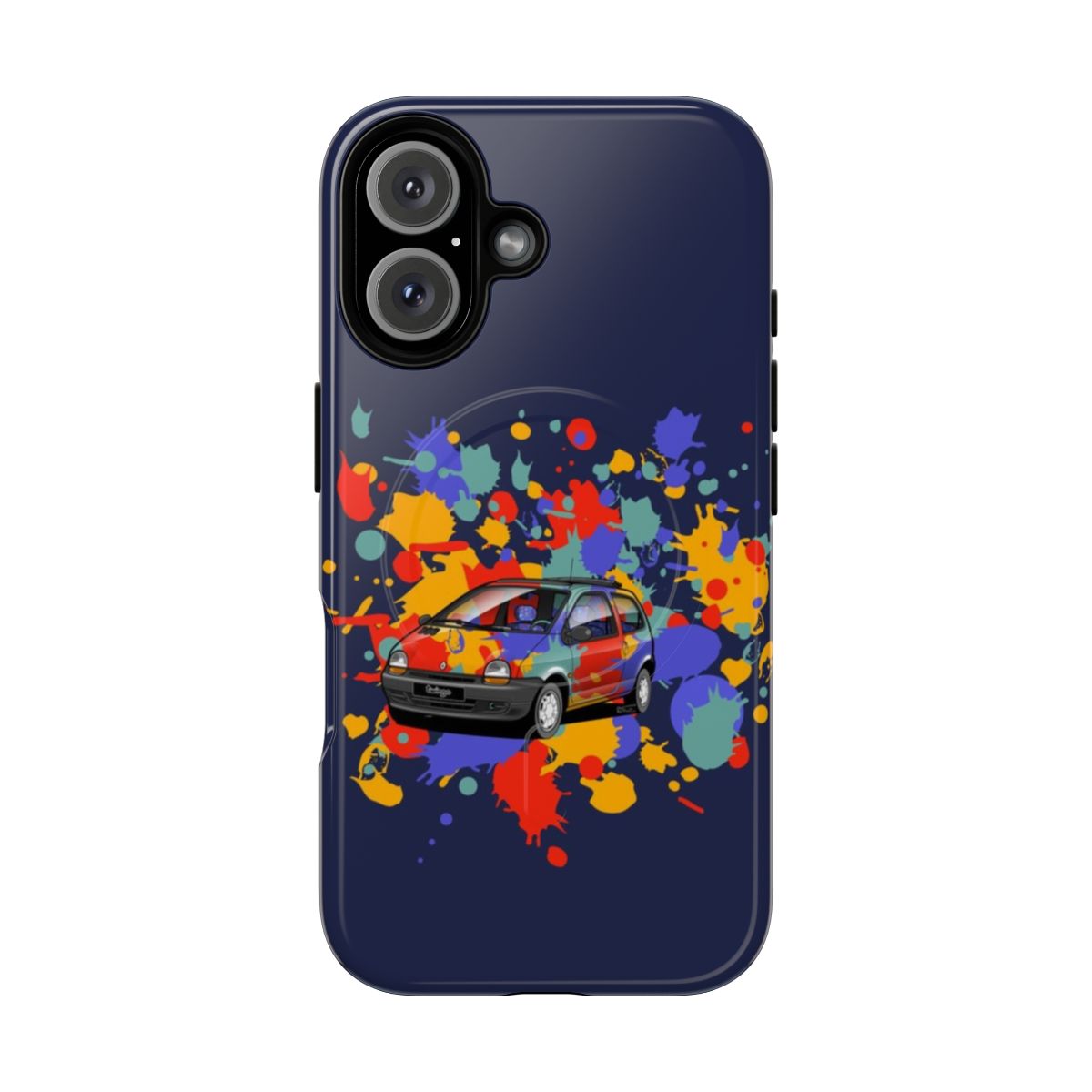 Magnetic tough phone case featuring stylized artwork of a 1993 Renault Twingo, a classic French small car.