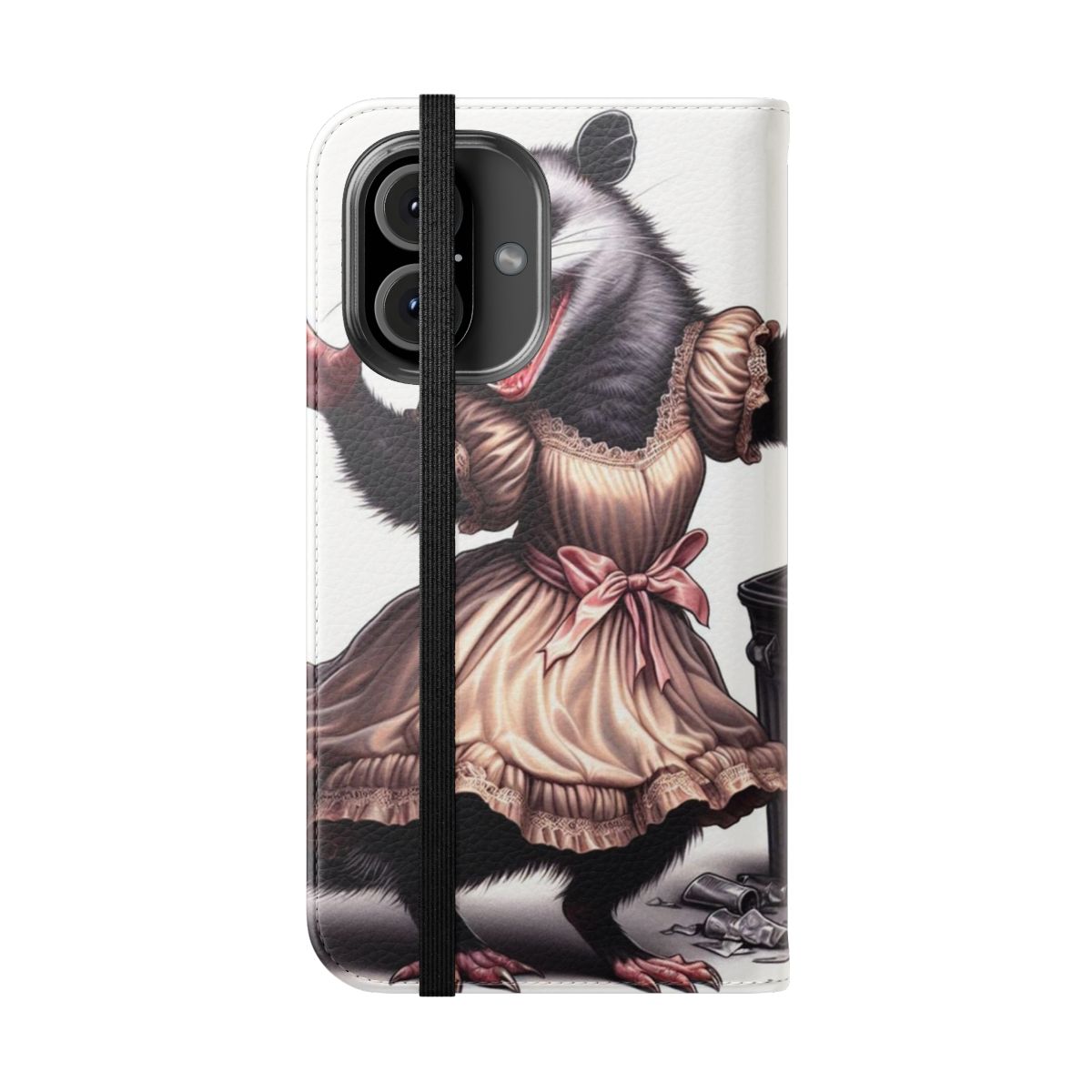 Colorful flip phone case with animated dancing critters design - Folded Front