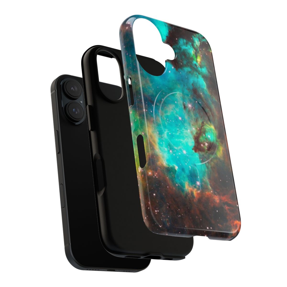 A vibrant green galaxy nebula design on a protective smartphone case. - Layers