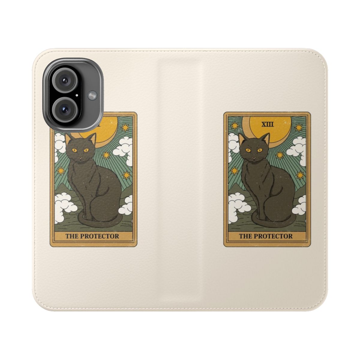 A flip cover phone case featuring a cute cat design, perfect for fans of tarot, magic, and witchcraft.