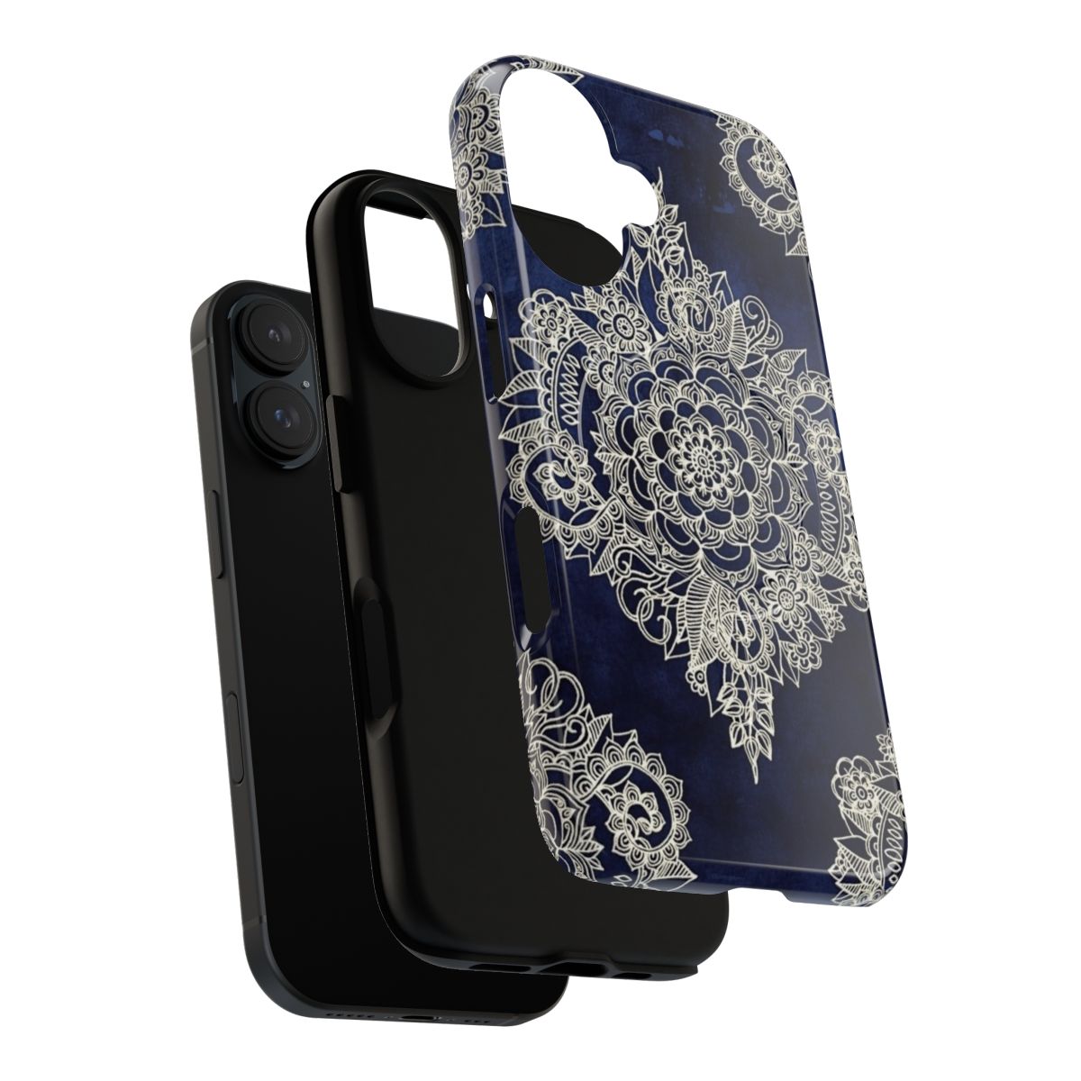 Cream floral Moroccan pattern on deep indigo background phone case - Layers