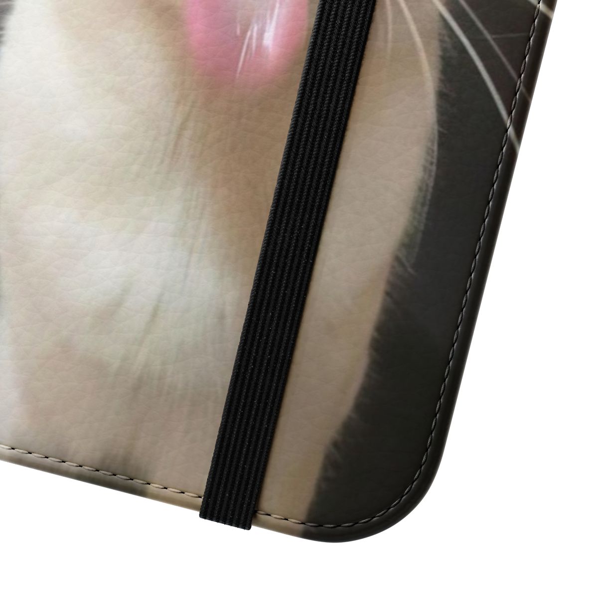 Bleh Cat themed flip phone case with a cute, funny, and fluffy cat design - Close Up