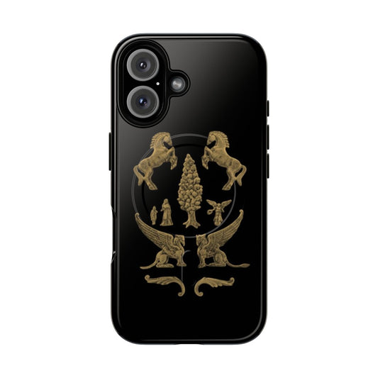 Gladiator-inspired magnetic tough phone case with crest design