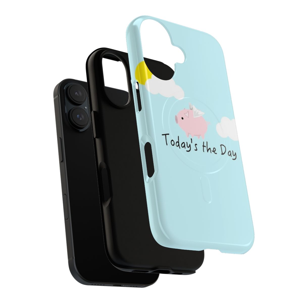 Magnetic tough phone case with a whimsical flying pig design - Layers