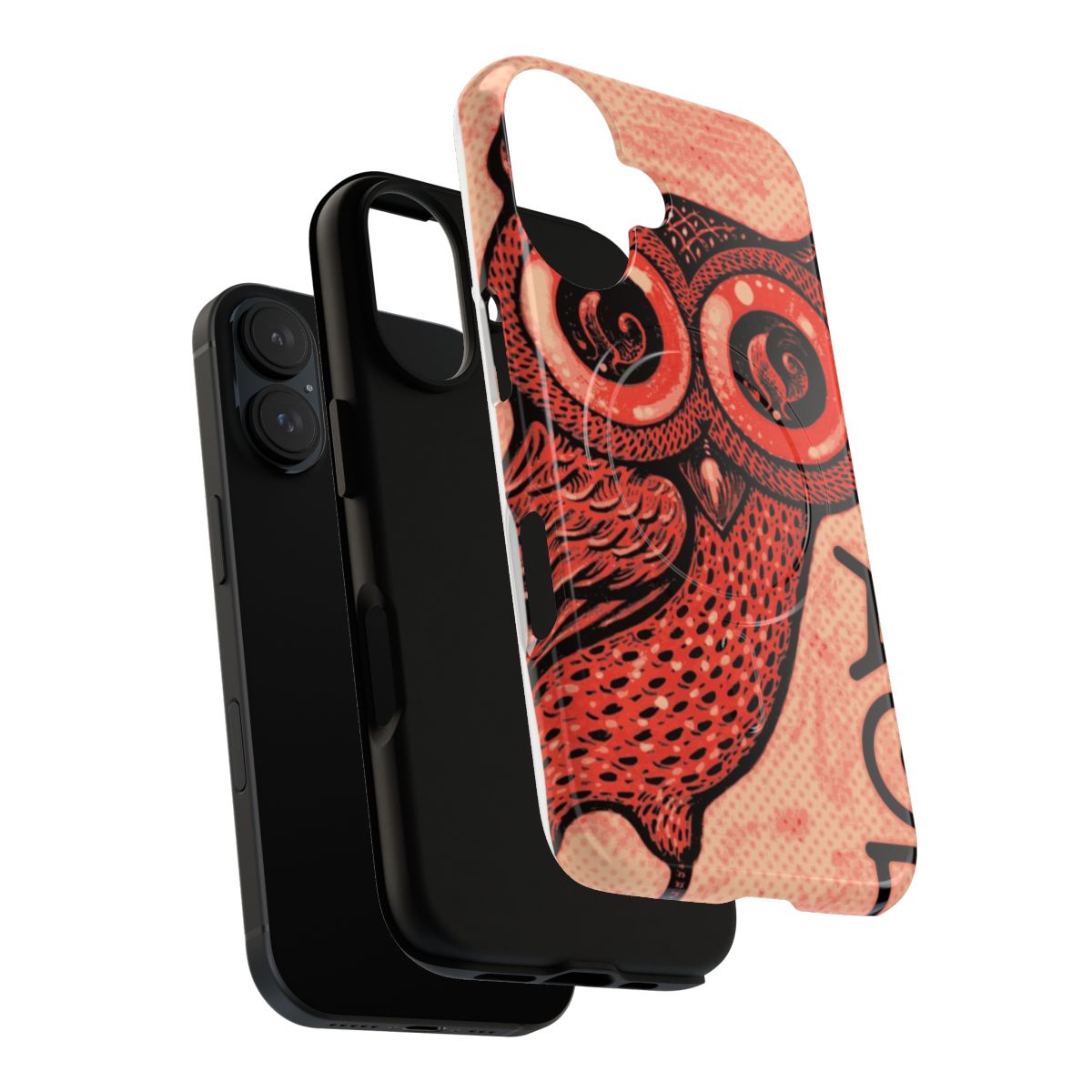 Artistic illustration of an owl, the symbol of the Greek goddess Athena, on a sleek phone case. - Layers