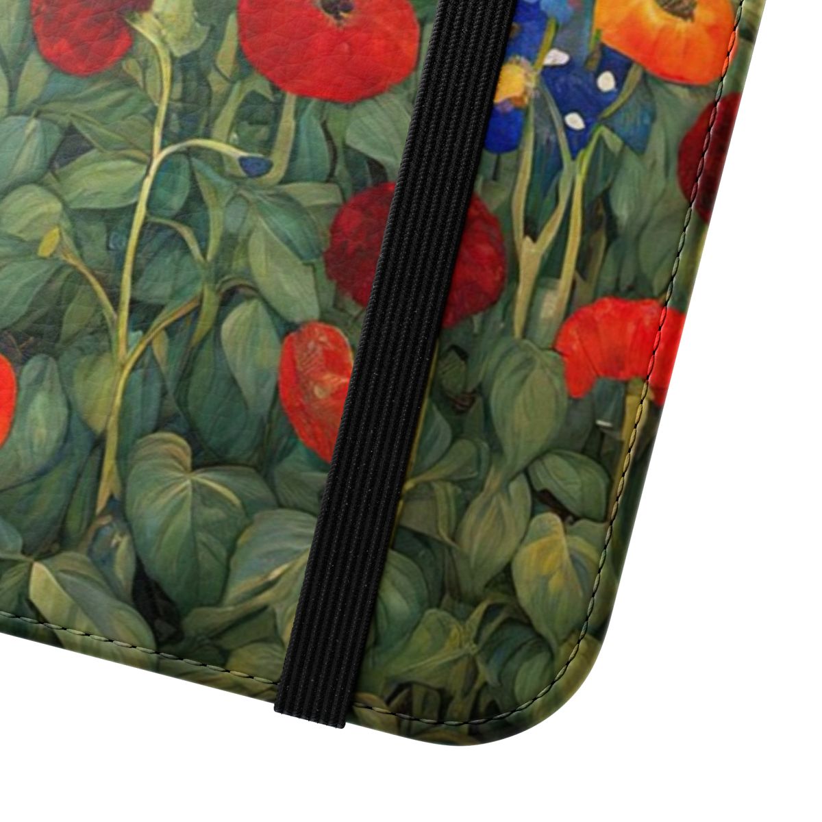 Vibrant floral pattern phone case design inspired by the iconic art of Gustav Klimt. - Close Up