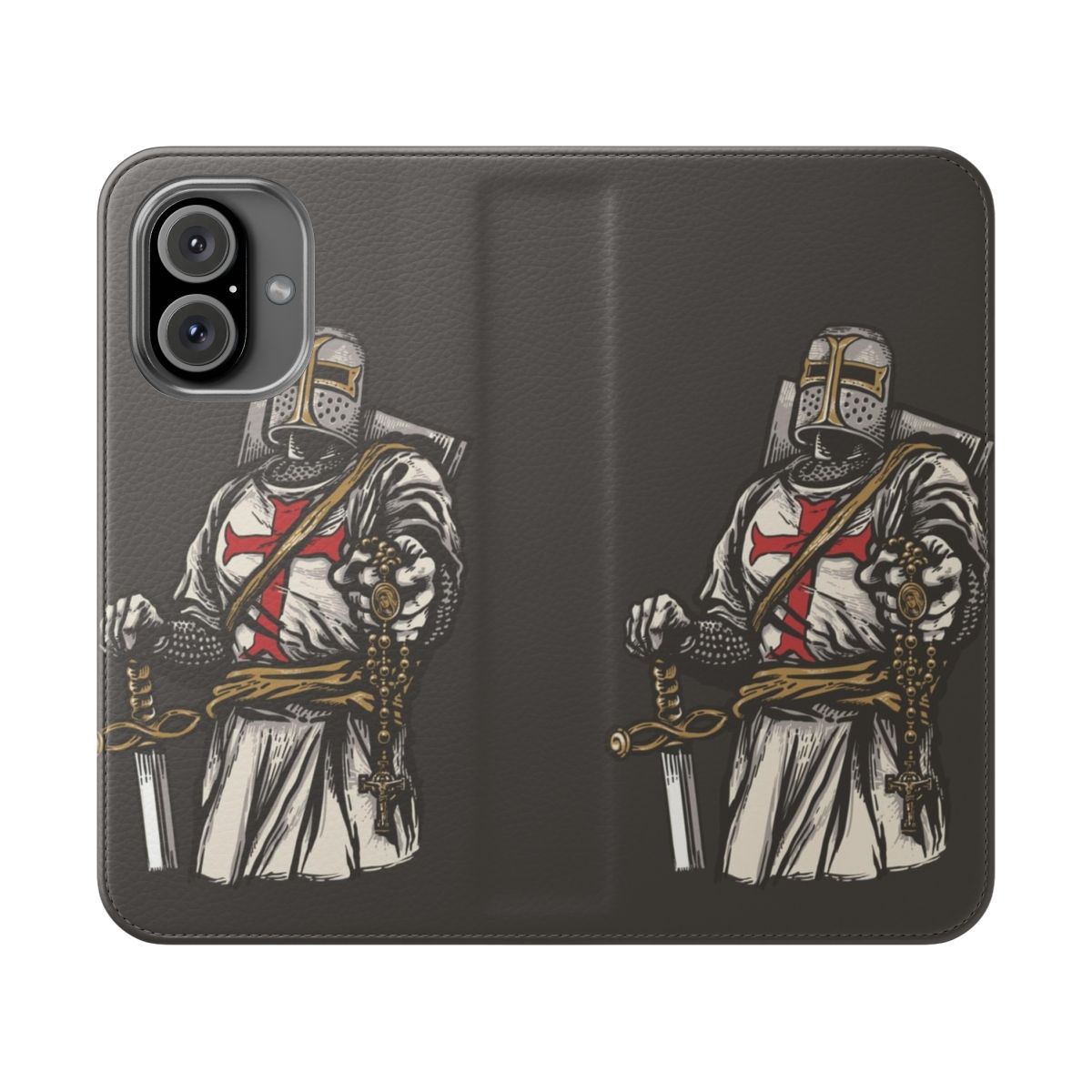 Rosary Crusader Phone Case - Flip Cover with Medieval Christian and Catholic Imagery