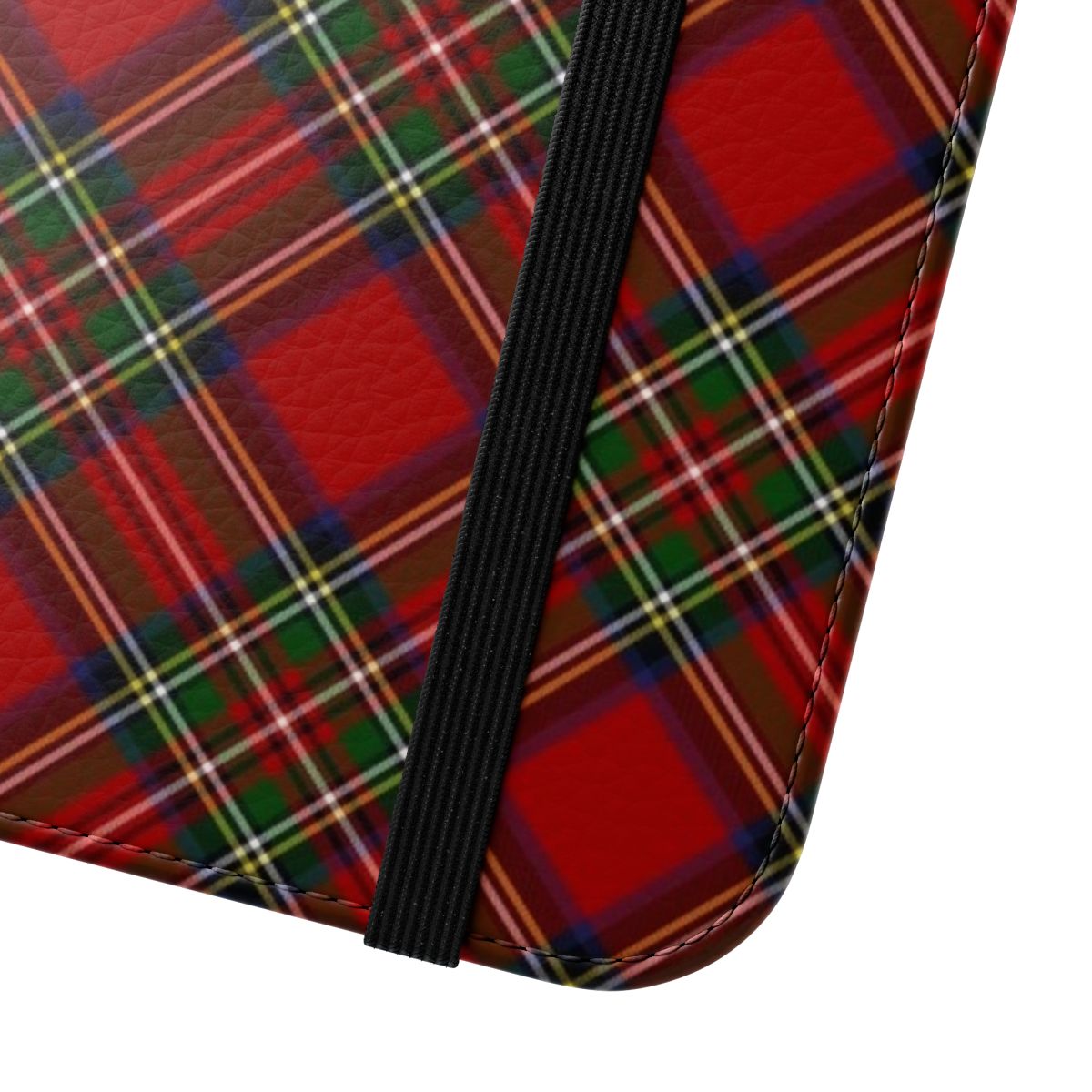 Flip phone case featuring the traditional royal stewart tartan plaid pattern - Close Up