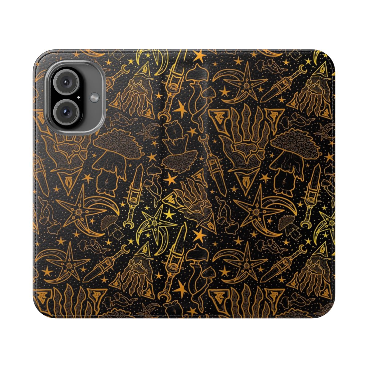 Dunmer-inspired fantasy RPG phone case with Morrowind-themed gold pattern design